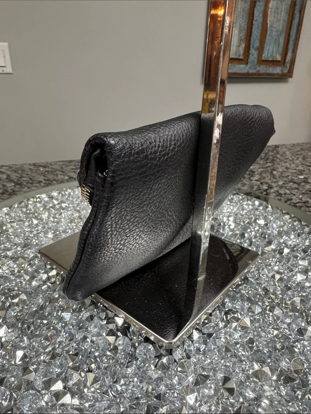 Urban Expressions Black Leather Wristlet Clutch with Gold Hardware EUC
